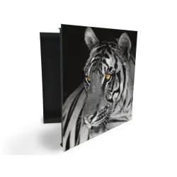 Glasdekor skrinka na kľúče - tiger biely