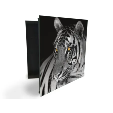 Glasdekor skrinka na kľúče - tiger biely