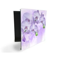Glasdekor skrinka na kľúče - jemne fialové kvety orchidey