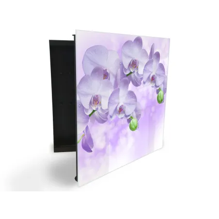 Glasdekor skrinka na kľúče - jemne fialové kvety orchidey