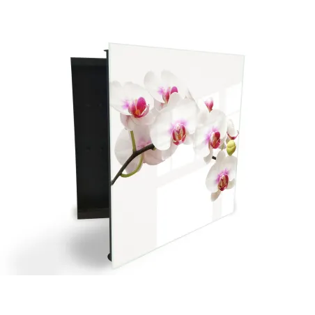 Glasdekor skrinka na kľúče - kvet orchidey na bielom podklade