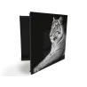 Glasdekor skrinka na kľúče - biely tiger na čiernom podklade z boku