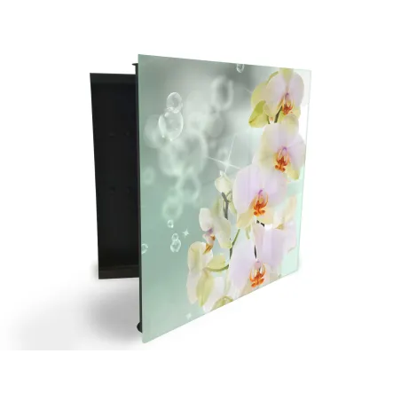 Glasdekor skrinka na kľúče - kvety orchideí na abstraktnom pozadí