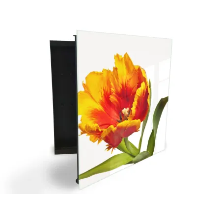 Glasdekor skrinka na kľúče - maľovaný žltý kvet tulipánu
