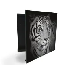 Glasdekor skrinka na kľúče - hlava čiernobiely tiger