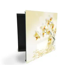 Glasdekor skrinka na kľúče - kvety žltej orchidey nad hladinou