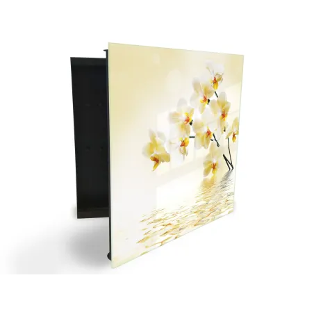 Glasdekor skrinka na kľúče - kvety žltej orchidey nad hladinou
