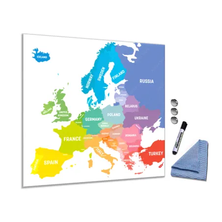 Štvorcová magnetická tabuľa farebná mapa Európy