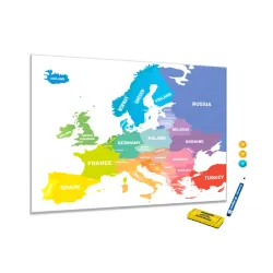 Metalová magnetická tabule - barevná mapa světa horizontální
