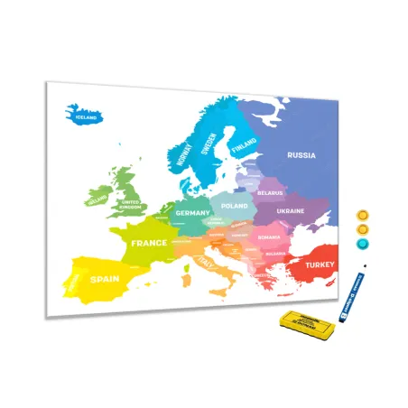 Metalová magnetická tabule - barevná mapa světa horizontální