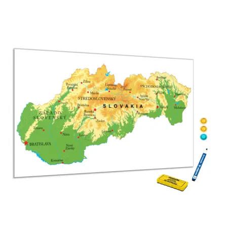 Metalová magnetická tabuľa - mapa reliéfu Slovenské republiky